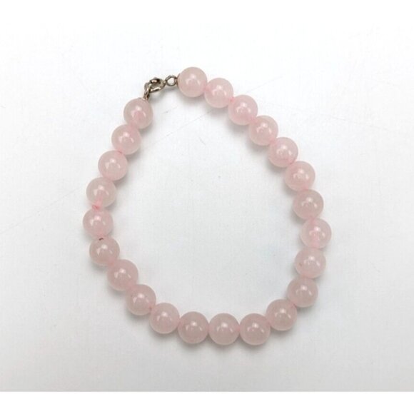 Graduated Pink Rose Quartz Beaded Bib Necklace & Bracelet Sterling Silver 925 - Picture 6 of 10